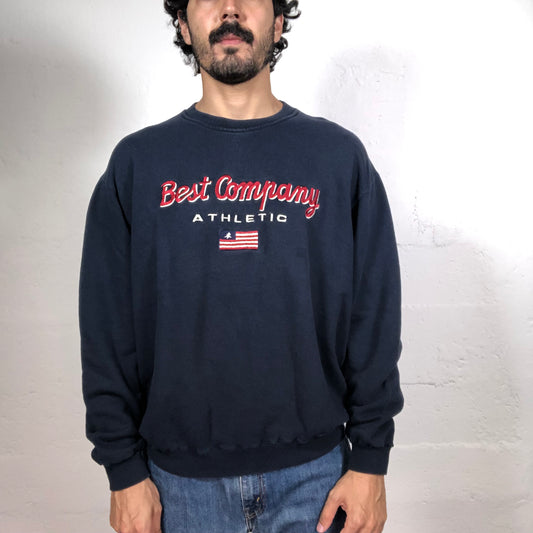 Vintage 90‘s Streetwear Dark Blue Sweatshirt with Best Company Athletic Red Embroidery