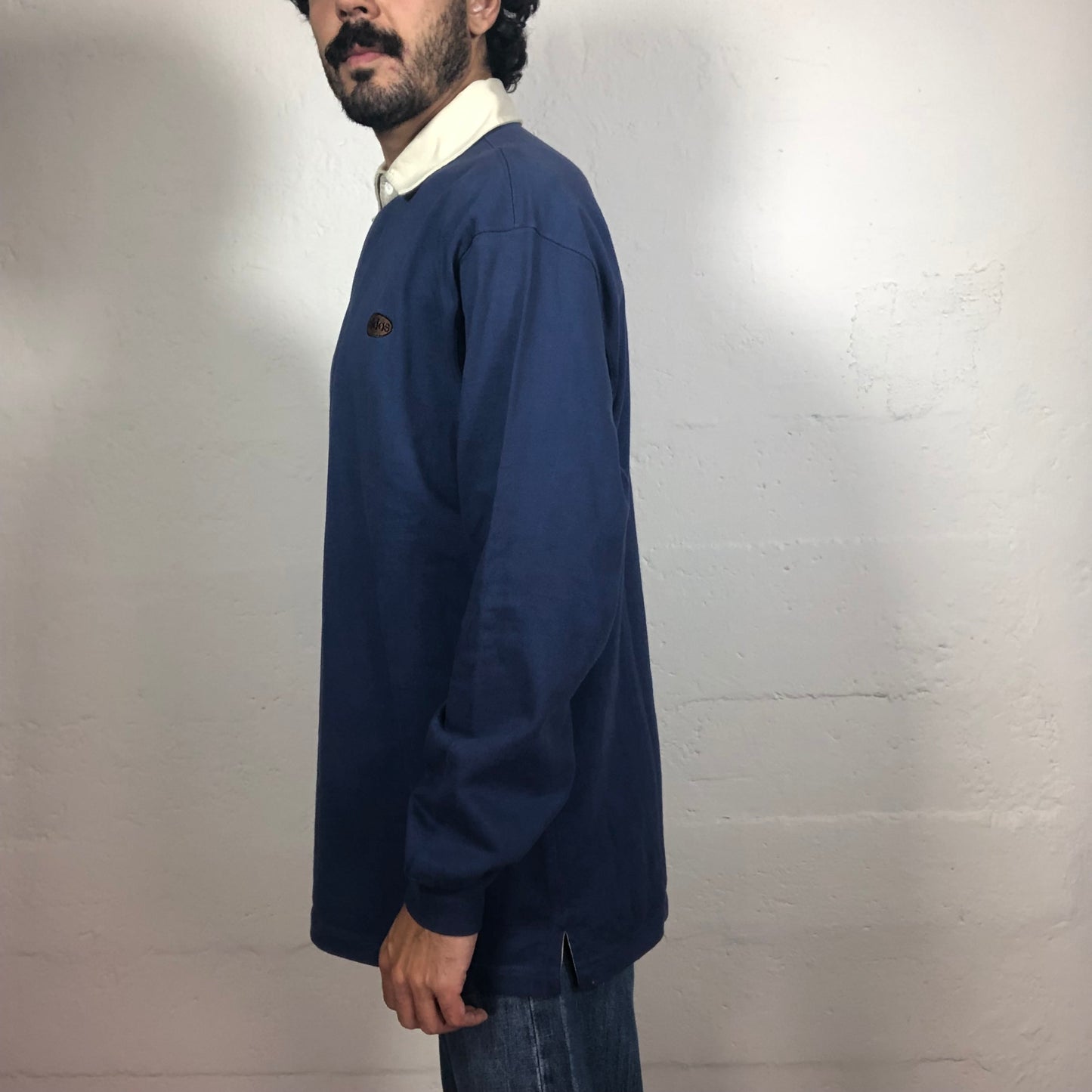 Vintage 90‘s Archive Adidas Streetwear Navy Blue Longsleeve with White Collar Detail