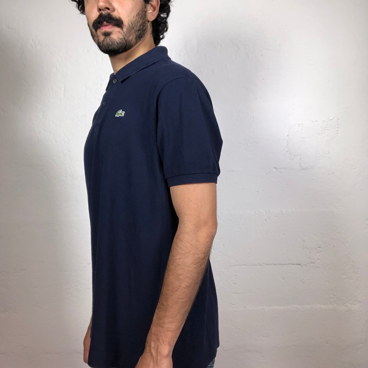 Vintage 90‘s Lacoste Old Money Style Midnight Blue Polo T-Shirt with Logo Embroidery