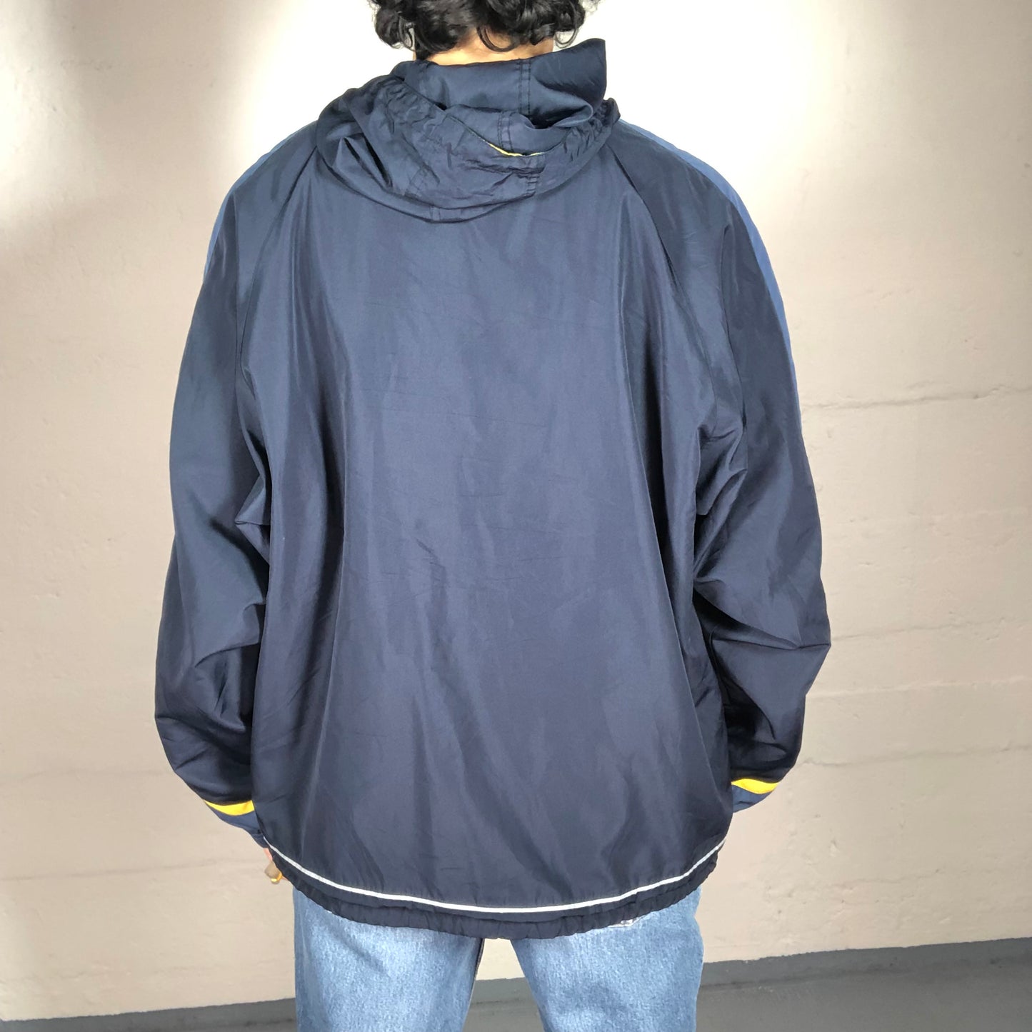 Vintage 90’s Sporty Champion Navy Blue Longsleeve Nylon Hooded Zip Up Windbreaker (XL)