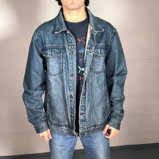 Vintage 90’s Casual Streetwear Classic Blue Denim Button Up Jacket (XXL)