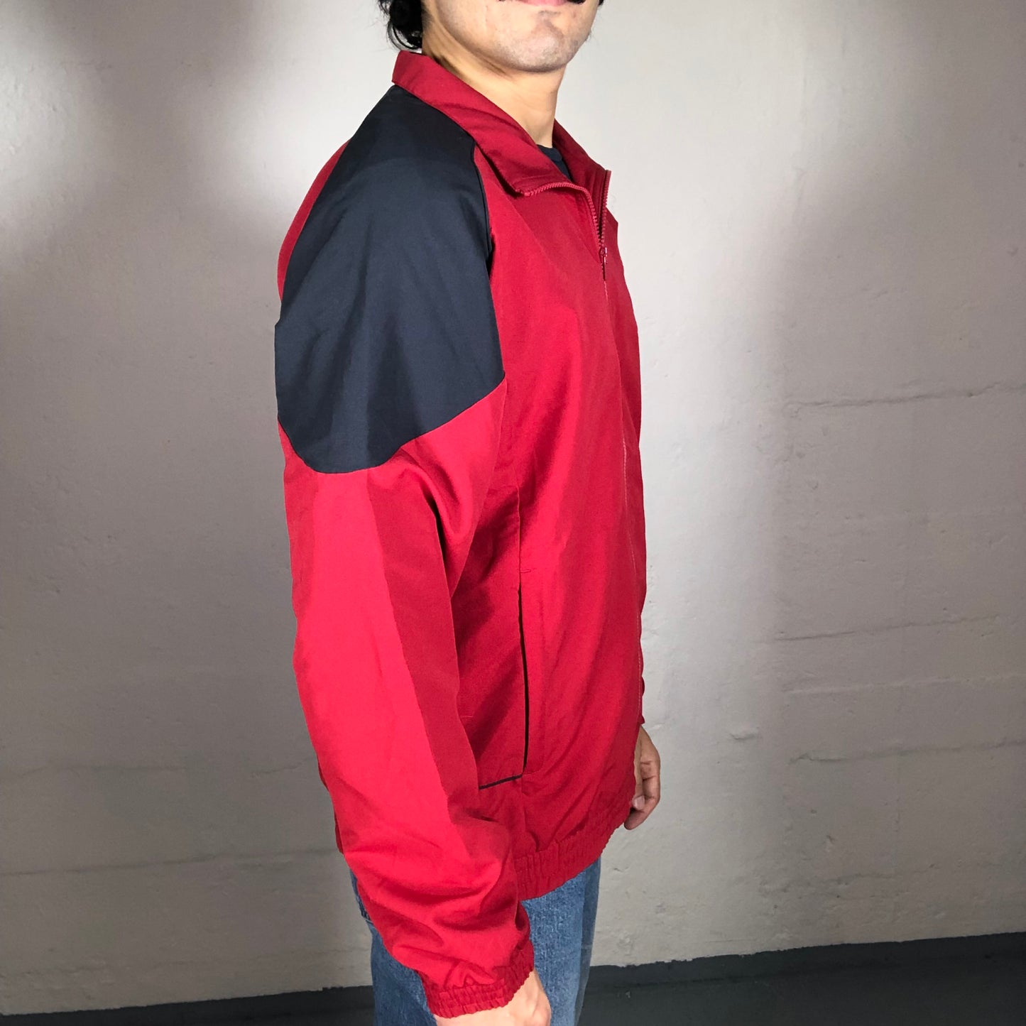 Vintage 90’s Archive Adidas Intense Red and Black Shoulders Longsleeve Zip Up Pullover (M)