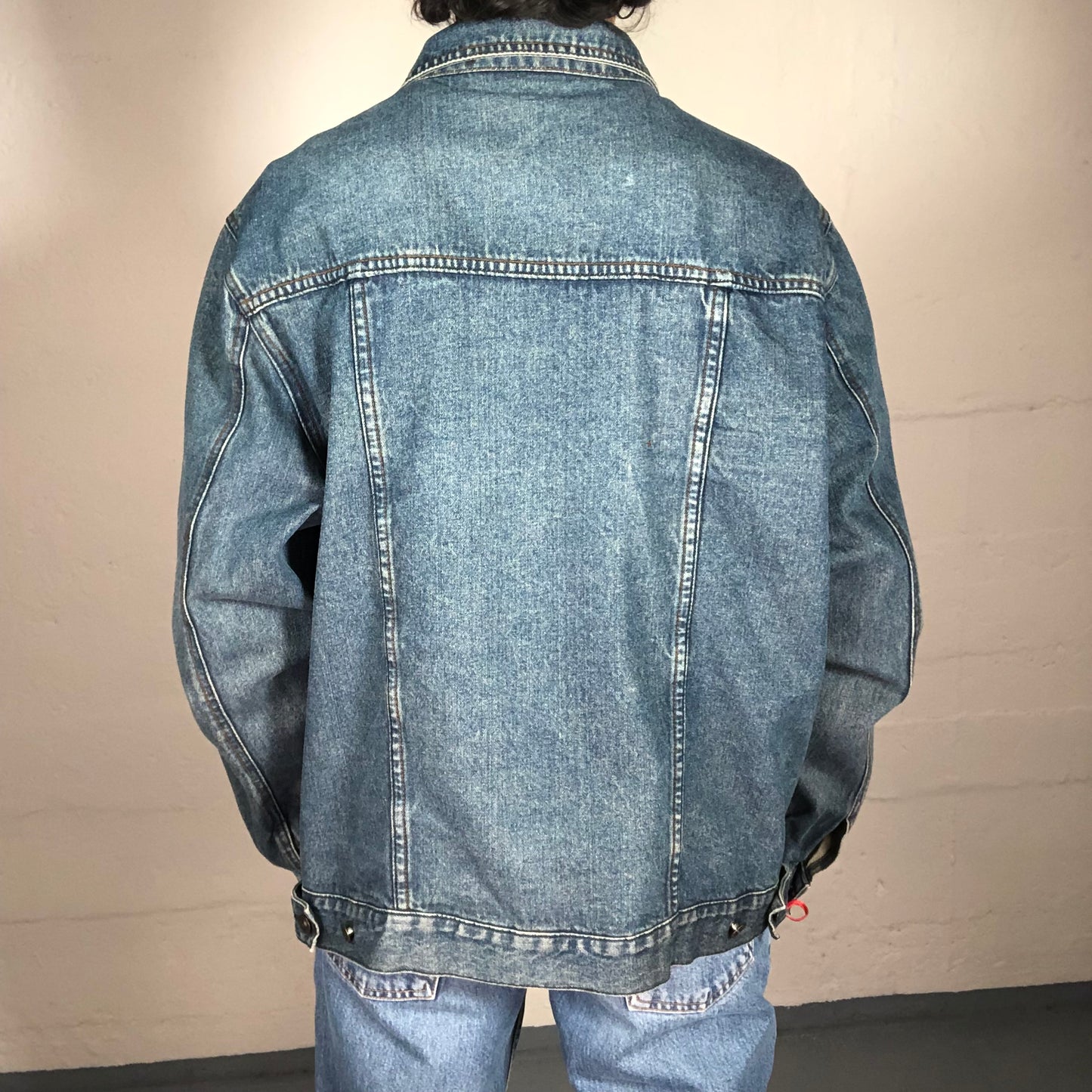 Vintage 90’s Casual Streetwear Classic Blue Denim Button Up Jacket (XXL)