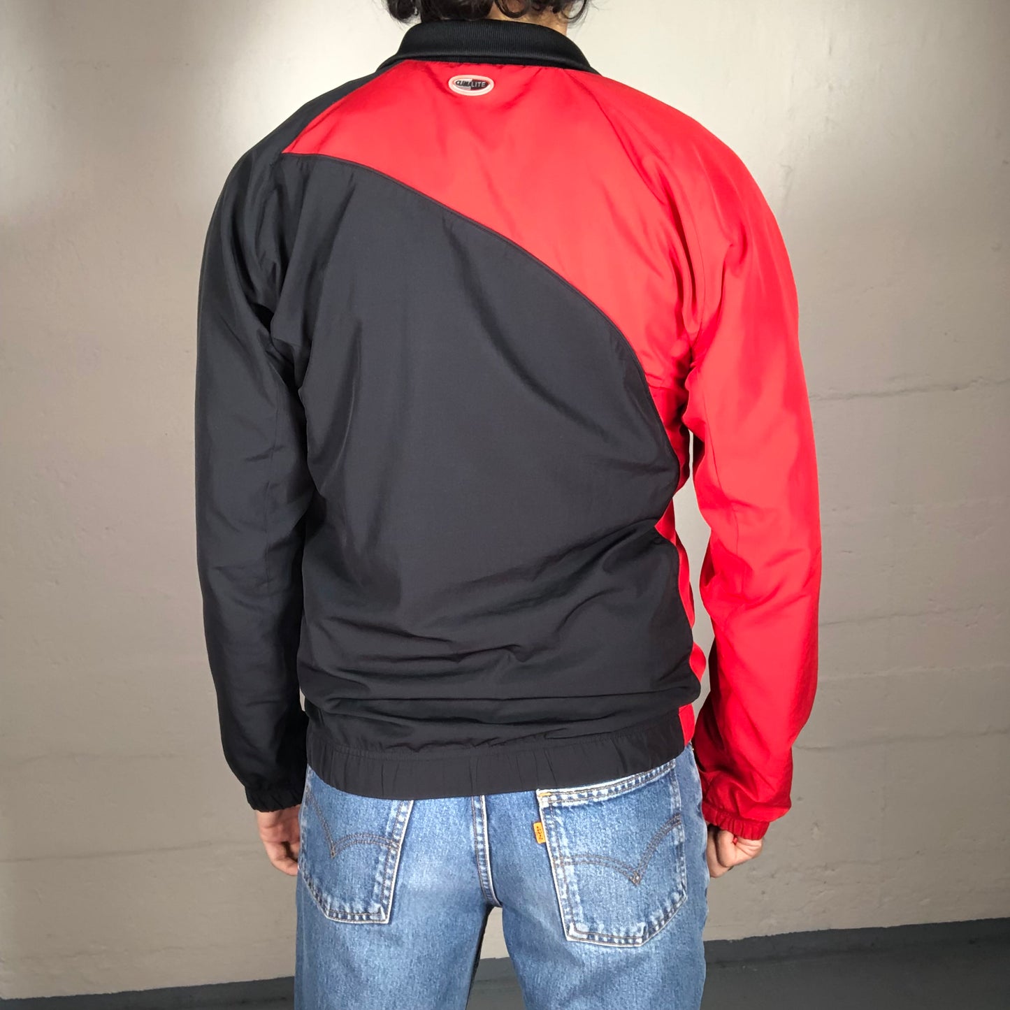 Vintage 90’s Archive Adidas Black and Red Zip Up Sporty Pullover with Logo White Stripes Print (S)