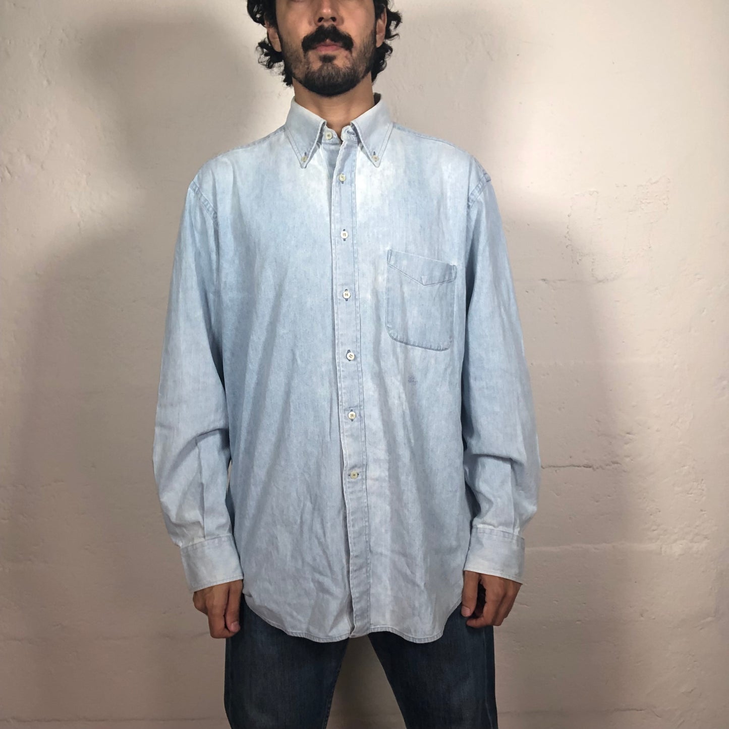 Vintage 90‘s Office Fit Light Blue Classy Button Up Longsleeve Shirt