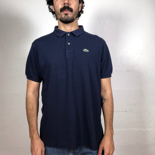 Vintage 90‘s Lacoste Old Money Style Midnight Blue Polo T-Shirt with Logo Embroidery