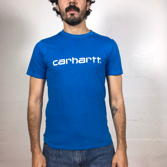 Vintage 90‘s Archive Carhartt Electric Blue T-Shirt with White Logo Print